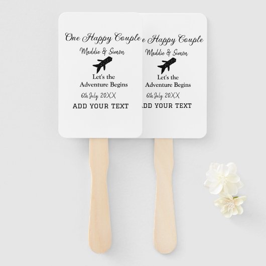 One happy Couple Let's Adventure begint bruiloft c Handwaaier (Voorkant en achterkant)