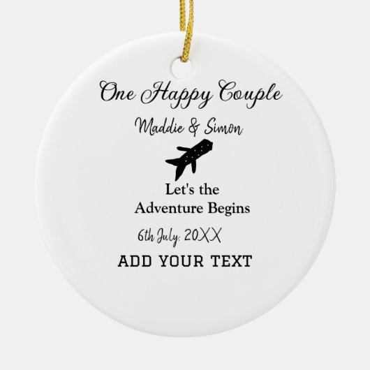One happy Couple Let's Adventure begint bruiloft c Keramisch Ornament (Voorkant)