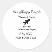 One happy Couple Let's Adventure begint bruiloft c Ronde Sticker (Voorkant)