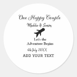 One happy Couple Let's Adventure begint bruiloft c Ronde Sticker