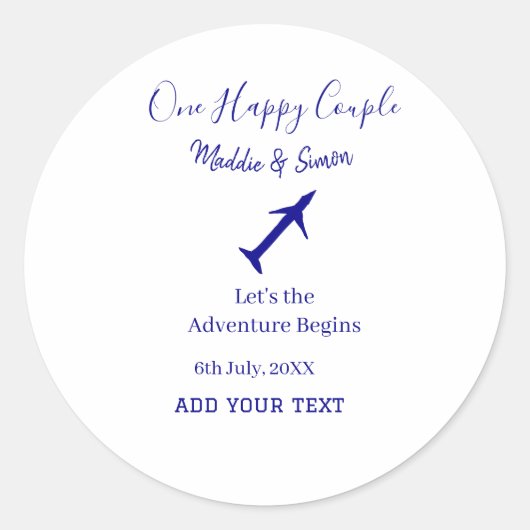 One happy Couple Let's Adventure begint bruiloft c Ronde Sticker (Voorkant)