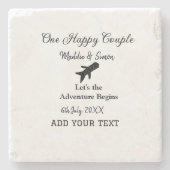 One happy Couple Let's Adventure begint bruiloft c Stenen Onderzetter (Voorkant)