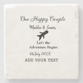 One happy Couple Let's Adventure begint bruiloft c Stenen Onderzetter