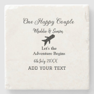 One happy Couple Let's Adventure begint bruiloft c Stenen Onderzetter