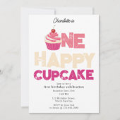 One Happy Cupcake Invite 1st First Birthday Cute Kaart (Voorkant)