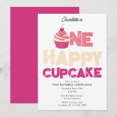 One Happy Cupcake Invite 1st First Birthday Cute Kaart (Voorkant / Achterkant)