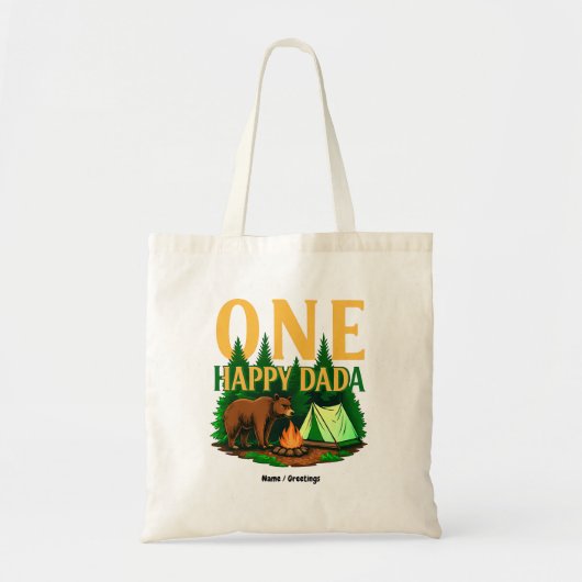 One Happy Dada Eerste Verjaardag Beer Camping Funn Tote Bag (Voorkant)