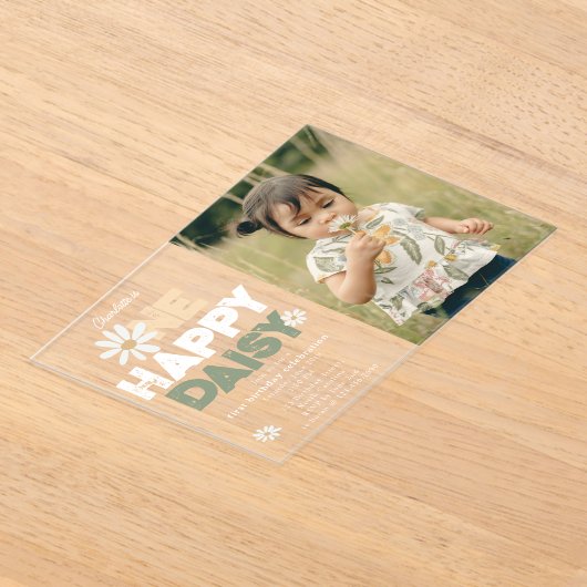 One Happy Daisy Invite 1st First Birthday Photo Acryl Uitnodigingen (Laagn)