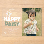 One Happy Daisy Invite 1st  First Birthday Photo Acryl Uitnodigingen (Voorkant)