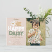 One Happy Daisy Invite 1st  First Birthday Photo Kaart (Staand voorkant)