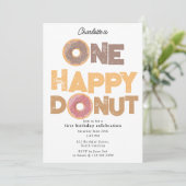 One Happy Donut Invite 1st  First Birthday Cute Kaart (Staand voorkant)