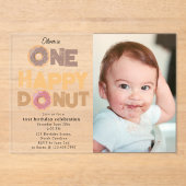 One Happy Donut Invite 1st First Birthday Photo Acryl Uitnodigingen (Voorkant)