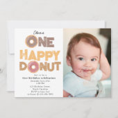 One Happy Donut Invite 1st  First Birthday Photo Kaart (Voorkant)