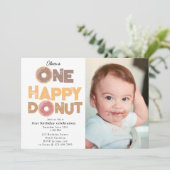 One Happy Donut Invite 1st  First Birthday Photo Kaart (Staand voorkant)