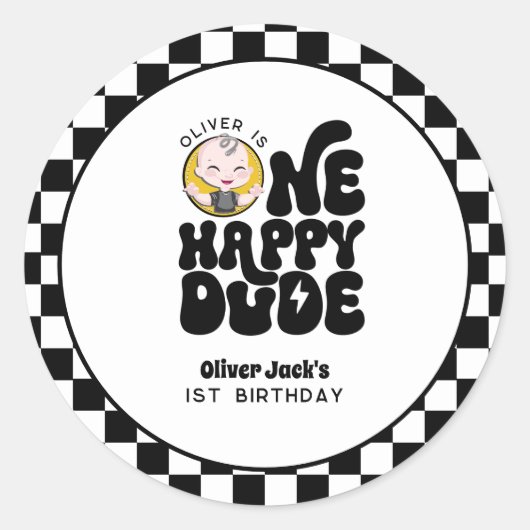 One Happy Dude 1e Verjaardag Ronde Sticker (Voorkant)