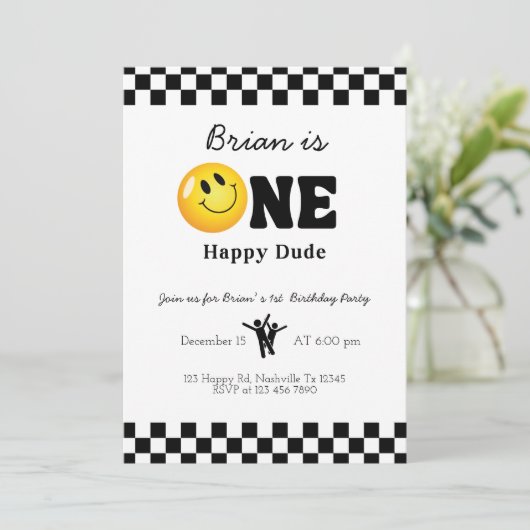 One Happy Dude 1st Birthday Boy Party - Schattige  Kaart (Staand voorkant)