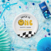 One Happy Dude 1st Birthday Checkered Paper Plates Papieren Bordje (Feest)