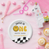 One Happy Dude 1st Birthday Checkered Paper Plates Papieren Bordje (Feest)
