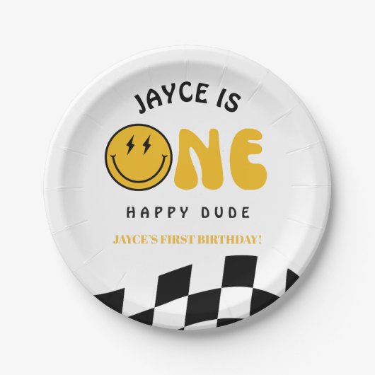 One Happy Dude 1st Birthday Checkered Paper Plates Papieren Bordje (Voorkant)
