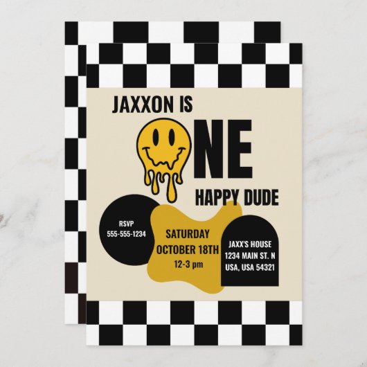 ONE Happy Dude Birthday Invitation Kaart (Voorkant / Achterkant)