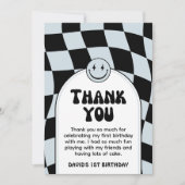 One Happy Dude Blue Check Foto Verjaardag Bedankkaart (Voorkant)