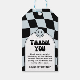 One Happy Dude Blue Check Foto Verjaardag Cadeaulabel