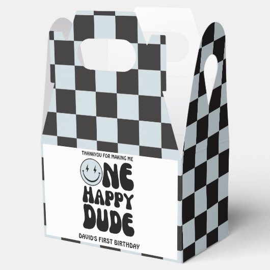 One Happy Dude Blue Happy Face Boy Eerste Verjaard Bedankdoosjes (Geopend)