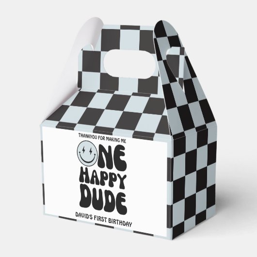 One Happy Dude Blue Happy Face Boy Eerste Verjaard Bedankdoosjes (Voorkant Zijde)
