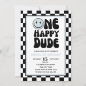 One Happy Dude Blue Happy Face Boy Eerste Verjaard Kaart (Voorkant)
