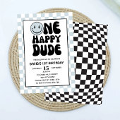 One Happy Dude Blue Happy Face Boy Eerste Verjaard Kaart