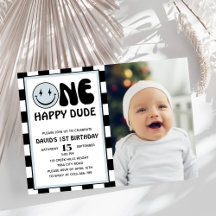 One Happy Dude Blue Happy Face Boy Verjaardagsfoto