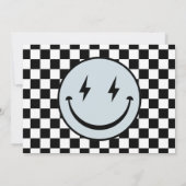 One Happy Dude Blue Happy Face Boy Verjaardagsfoto Kaart (Achterkant)