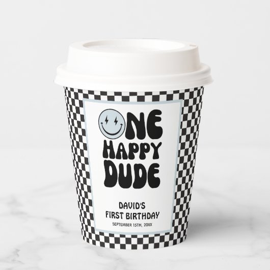 One Happy Dude Blue Schattige Boy Eerste Verjaarda Papieren Bekers (Voorkant)