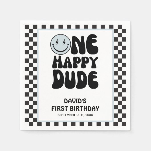 One Happy Dude Blue Schattige Boy Eerste Verjaarda Servet (Voorkant)