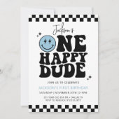 ONE HAPPY DUDE Blue Smile Gezicht Eerste Verjaarda Kaart (Voorkant)