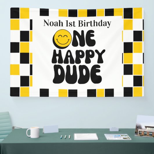 One Happy Dude Boy 1e Verjaardag Spandoek (Beurs)