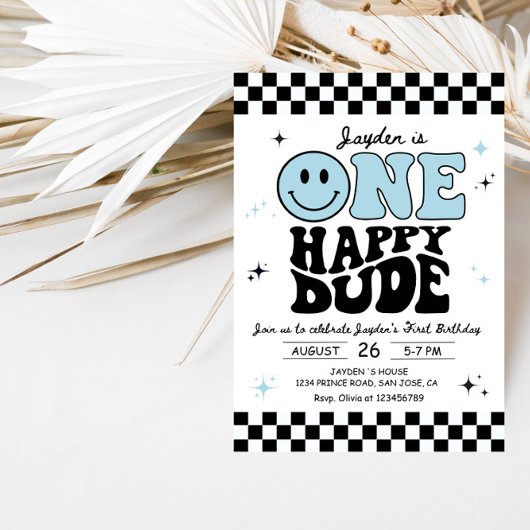 One Happy Dude Boy First Birthday Party Kaart