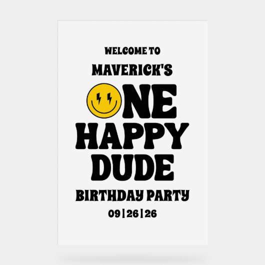 One Happy Dude Boy's Retro 1st Birthday Acryl Bord (Voorkant)