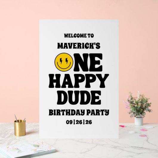 One Happy Dude Boy's Retro 1st Birthday  Acryl Bord (Huwelijk)