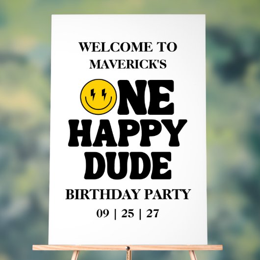 One Happy Dude Boy's Retro 1st Birthday Acryl Bord (Neutraal)