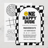 One Happy Dude Boy's Retro 1st Birthday  Kaart (Voorkant / Achterkant)