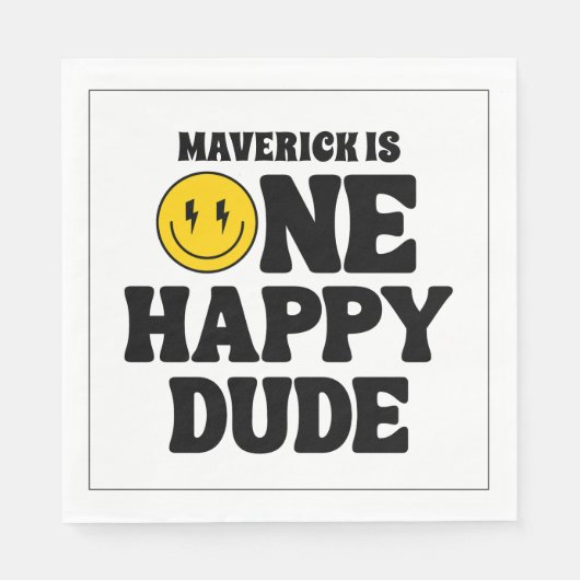 One Happy Dude Boy's Retro 1st Birthday  Servet (Voorkant)