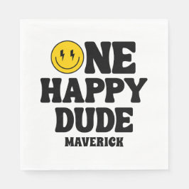 One Happy Dude Boy's Retro 1st Birthday Servet