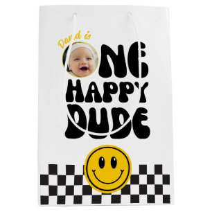 One Happy Dude Custom Foto Eerste Verjaardag Medium Cadeauzakje