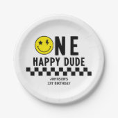 One Happy Dude Eerste Verjaardag Papier Bord (Voorkant)