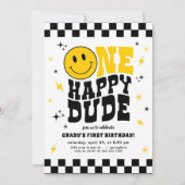 One Happy Dude First Birthday Invitation Boy Kaart (Voorkant)