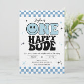 One Happy Dude - Fun 1st Birthday Boy Party Kaart (Staand voorkant)