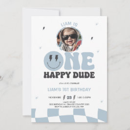 ONE HAPPY DUDE INVITATION, 1ST BIRTHDAY INVITATION KAART
