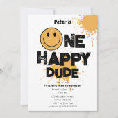 One Happy Dude Invite 1st First Birthday Cute Boy Kaart (Voorkant)