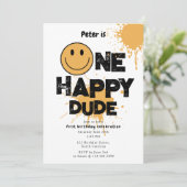 One Happy Dude Invite 1st First Birthday Cute Boy Kaart (Staand voorkant)